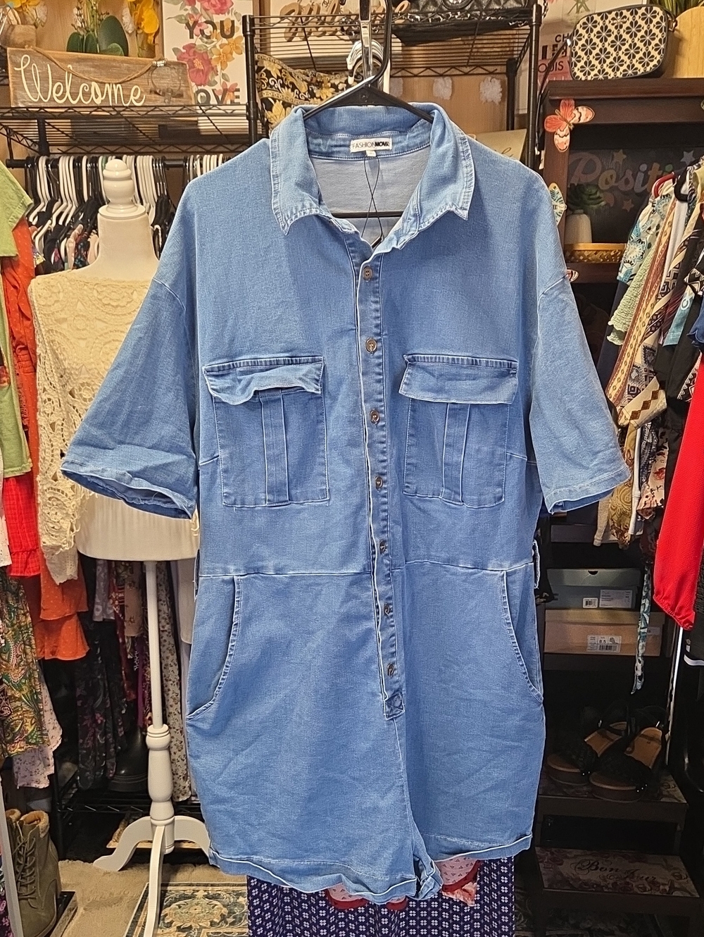 Light Blue Denim Button-Up Romper